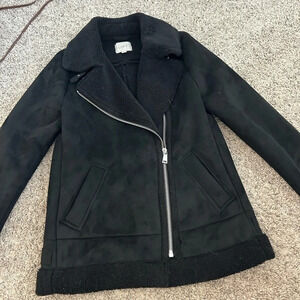 Black suede sherpa jacket